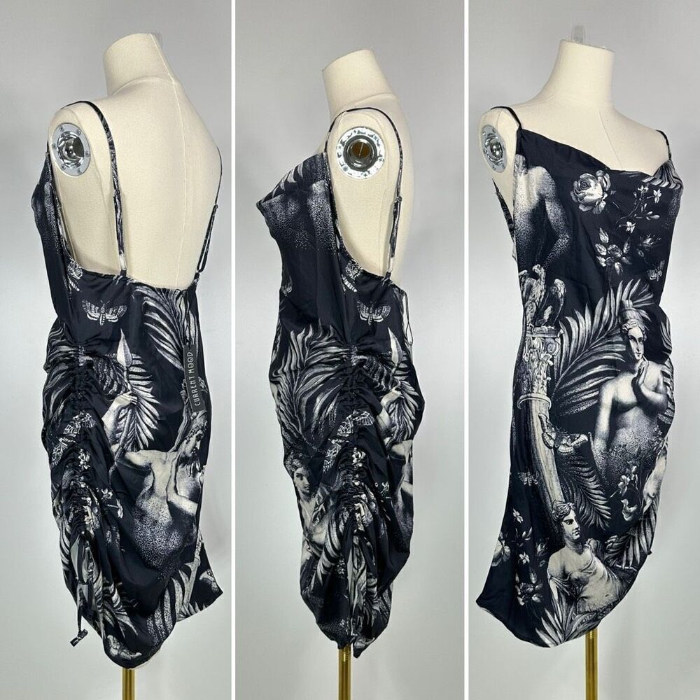 NEW Current Mood Laws Of Nature Monochrome Renaissance Ruched Mini Dress Large - Picture 2 of 11